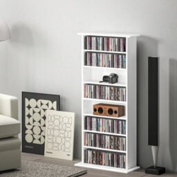 Homcom Cd Storage Unit Dvd Tower Blu-Ray Storage Shelf For Living Room White - thumbnail 1