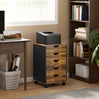 Homcom Filing Cabinet With 5 Drawers, Under Desk Drawer, Rustic Brown - image 1