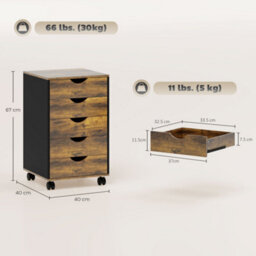 Homcom Filing Cabinet With 5 Drawers, Under Desk Drawer, Rustic Brown - thumbnail 3