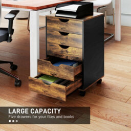 Homcom Filing Cabinet With 5 Drawers, Under Desk Drawer, Rustic Brown - thumbnail 4