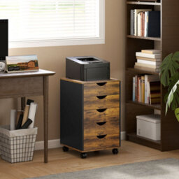 Homcom Filing Cabinet With 5 Drawers, Under Desk Drawer, Rustic Brown - thumbnail 1