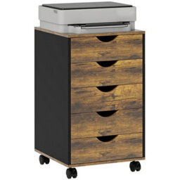 Homcom Filing Cabinet With 5 Drawers, Under Desk Drawer, Rustic Brown - thumbnail 2