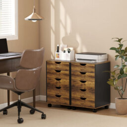 Homcom Filing Cabinet With 5 Drawers, Under Desk Drawer, Rustic Brown - thumbnail 7