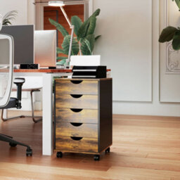 Homcom Filing Cabinet With 5 Drawers, Under Desk Drawer, Rustic Brown - thumbnail 8