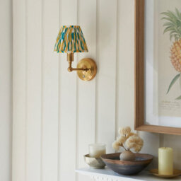 Luminosa Lighting Luminosa Burley Rechargeable Brushed Aged Brass Plate With Yellow Wall Light With Jade Fabric Ikat Shade 16Cm Integrated Led - thumbnail 3