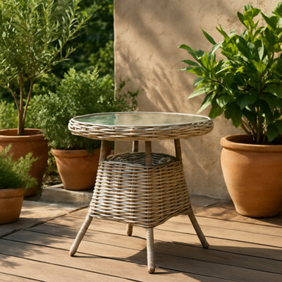 Wyld Haus Costa Outdoor Wicker Round Bistro Table With Glass Top - image 1