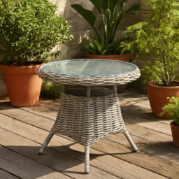 Wyld Haus Costa Outdoor Wicker Round Bistro Table With Glass Top - thumbnail 2