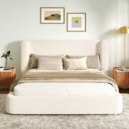 Modernluxe 5Ft King Bed, Ottoman Bed, (150 X 200 Cm), With Extra Thick Wingback Headboard, Bouclé, Cream White - thumbnail 3