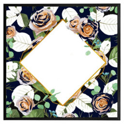 "Andrew Lee Decorative Flowers On Navy Background (Picutre Frame) / 20X20"" / Oak" - thumbnail 5