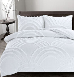 Homes & Linen Zara Chenille Tufted White Duvet Cover Set Geometric Arches Design, Polyester Bedding With Pillowcases