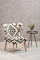 Orsina Berber Style Mango Wood Chair, Geometric Wingback Armchair For Living Room, Textured Cotton Upholstery - thumbnail 2