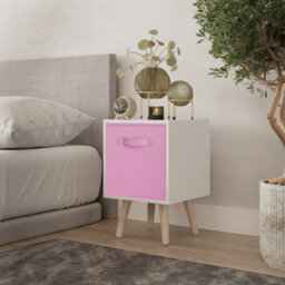 Urbn-Living Urbnliving 51Cm Height White Wooden Cube Storage Bookcase Pine Legs Light Pink Inserts