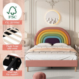 Abrihome Upholstered Double Bed With Slatted Frame And Height Adjustable Headboard For Adults And Teenagers, Velvet, Pink - thumbnail 2