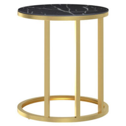 Berkfield Side Table Gold And Black Marble 45 Cm Tempered Glass - thumbnail 4