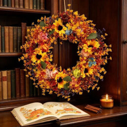 Amorly 18 Inch Artificial Fall Wreath Sunflower Floral Wreath Farmhouse Autumn Harvest Wreath For Front Door Porch Thanksgiving Day Decor - thumbnail 1