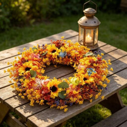 Amorly 18 Inch Artificial Fall Wreath Sunflower Floral Wreath Farmhouse Autumn Harvest Wreath For Front Door Porch Thanksgiving Day Decor - thumbnail 3