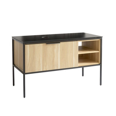 Homestylestore Black And Light Oak 1200mm Bathroom Fluted Vanity Unit - image 1