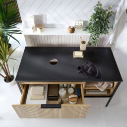 Homestylestore Black And Light Oak 1200mm Bathroom Fluted Vanity Unit - thumbnail 3