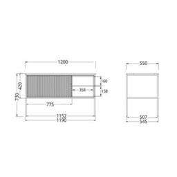 Homestylestore Black And Light Oak 1200mm Bathroom Fluted Vanity Unit - thumbnail 4