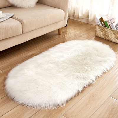 Living And Home Cozy Fluffy Luxurious White Oval Soft Shaggy Rug Floor Rugs Furniture Protector 90 Cm L X 60 Cm W - image 1