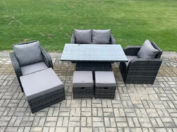 Fimous Rattan Furniture Garden Dining Set Height Adjustable Rising Lifting Table Love Sofa Chair Set For Balcony - thumbnail 2