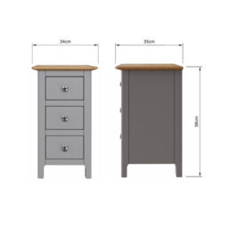 Fwstyle Taberno 3 Drawer Bedside Table Chest Dove Grey (H) 58 (W) 34 (D) 35Cm - thumbnail 6