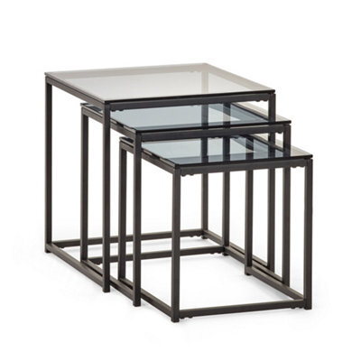 Oakham Stirling Nest Of 3 Tables In Smoked Glass And Black - image 1