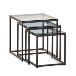 Oakham Stirling Nest Of 3 Tables In Smoked Glass And Black