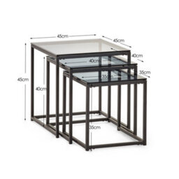Oakham Stirling Nest Of 3 Tables In Smoked Glass And Black - thumbnail 4