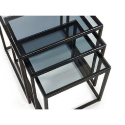 Oakham Stirling Nest Of 3 Tables In Smoked Glass And Black - thumbnail 3