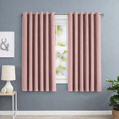 Oxford Homeware Eyelet Linen Effect Curtains Blush Pink Fully Lined 100% Blackout Thermal Insulated Curtain Pair (W)168Cmx(L)137Cm - image 1