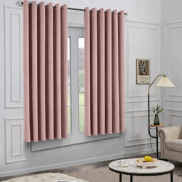 Oxford Homeware Eyelet Linen Effect Curtains Blush Pink Fully Lined 100% Blackout Thermal Insulated Curtain Pair (W)168Cmx(L)137Cm - thumbnail 2