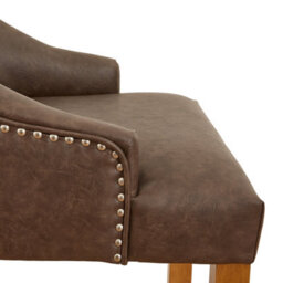 The Furniture Market Luxury Vintage Brown Faux Leather Scoop Back Kitchen Counter Bar Stool Quilted Button Back Stud Detailing Solid Wood Frame - thumbnail 8