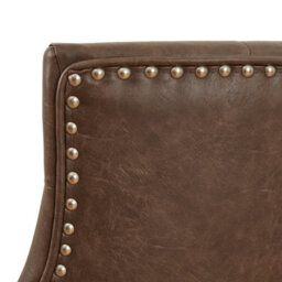 The Furniture Market Luxury Vintage Brown Faux Leather Scoop Back Kitchen Counter Bar Stool Quilted Button Back Stud Detailing Solid Wood Frame - thumbnail 7