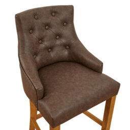 The Furniture Market Luxury Vintage Brown Faux Leather Scoop Back Kitchen Counter Bar Stool Quilted Button Back Stud Detailing Solid Wood Frame - thumbnail 6