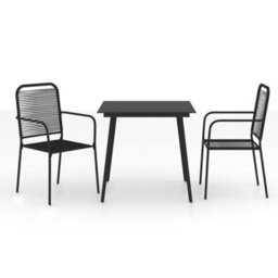Walplus 3 Piece Garden Dining Set Cotton Rope And Steel Black - thumbnail 2