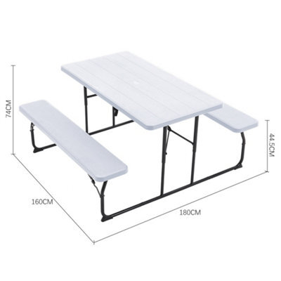 Breeins 180Cm W Outdoor Garden Bistro Set Dining Room Set Foldable Picnic Table And Bench Set With Parasol Hole, White - image 1