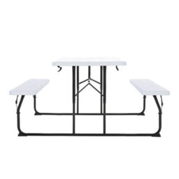 Breeins 180Cm W Outdoor Garden Bistro Set Dining Room Set Foldable Picnic Table And Bench Set With Parasol Hole, White - thumbnail 4