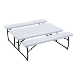 Breeins 180Cm W Outdoor Garden Bistro Set Dining Room Set Foldable Picnic Table And Bench Set With Parasol Hole, White - thumbnail 3