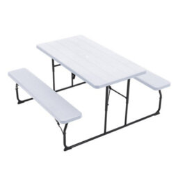 Breeins 180Cm W Outdoor Garden Bistro Set Dining Room Set Foldable Picnic Table And Bench Set With Parasol Hole, White - thumbnail 2