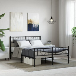 Berkfield Metal Bed Frame With Headboard And Footboard Black 135X190 Cm - thumbnail 1