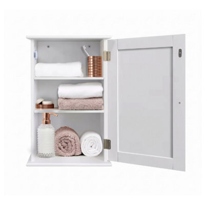 White Wall Mounted Storage Cabinet Bathroom Cupboard 6 Adjustable Shelves - image 1