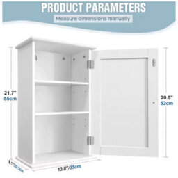 White Wall Mounted Storage Cabinet Bathroom Cupboard 6 Adjustable Shelves - thumbnail 4