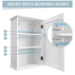 White Wall Mounted Storage Cabinet Bathroom Cupboard 6 Adjustable Shelves - thumbnail 2
