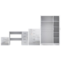 Reflect 3 Door Plain Wardrobe, 5 Drawer Chest, 2 Drawer Bedside & Desk - White Gloss & Matt White - Modern Bedroom Furniture Set - thumbnail 6