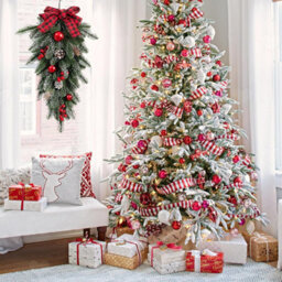 Amorly Christmas Teardrop Swag For Front Door, Decorated With Berries, Pinecones Bells, Artificial Hanging Flower Wreath For Xmas Decor - thumbnail 4