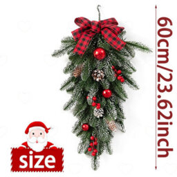 Amorly Christmas Teardrop Swag For Front Door, Decorated With Berries, Pinecones Bells, Artificial Hanging Flower Wreath For Xmas Decor - thumbnail 2