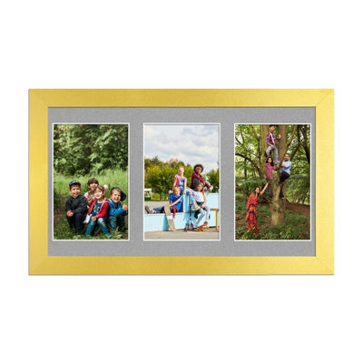 AK Frames 40X20Cm Gold Modern Multi Photo Frame With Silver Mount - Holds 3 Apertures (3X) 6X4 Photos - image 1