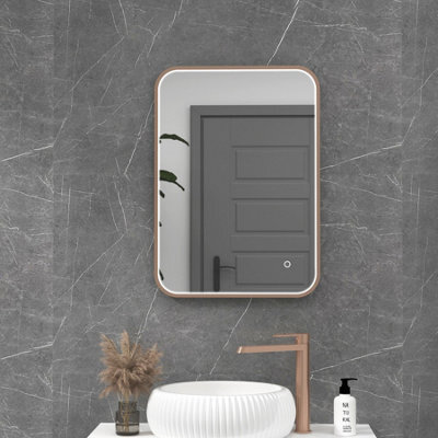 Royal Bathrooms Luxor 500 X 700mm Brushed Bronze Framed Rectangular Mirror Within Frame Led, Touch Sensor & Demister Pad - image 1