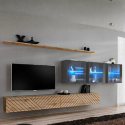 Switch Lamel Xvii Living Room Wall Unit Modern Furniture Set With Tv Cabinets Bookcases And Shelves Push To Open Wotan Grey Gloss - thumbnail 1